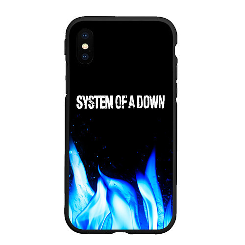 Чехол iPhone XS Max матовый System of a Down blue fire / 3D-Черный – фото 1