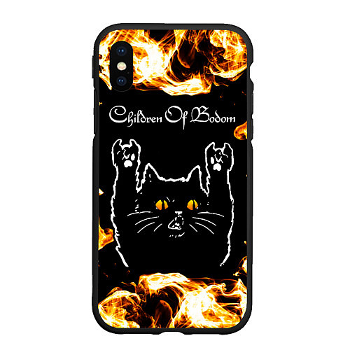 Чехол iPhone XS Max матовый Children of Bodom рок кот и огонь / 3D-Черный – фото 1