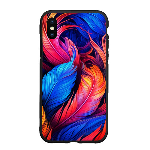 Чехол iPhone XS Max матовый Экзотические перья / 3D-Черный – фото 1