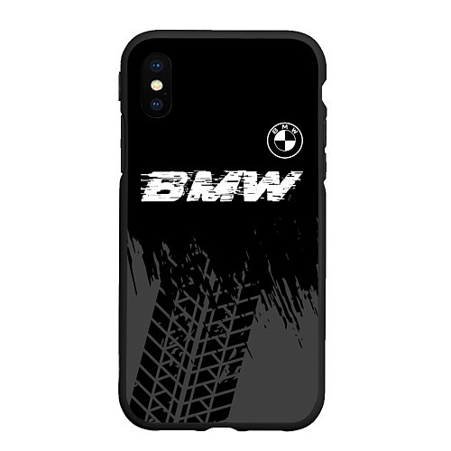 Чехол iPhone XS Max матовый BMW speed на темном фоне со следами шин: символ св / 3D-Черный – фото 1