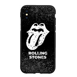 Чехол iPhone XS Max матовый Rolling Stones с потертостями на темном фоне, цвет: 3D-черный