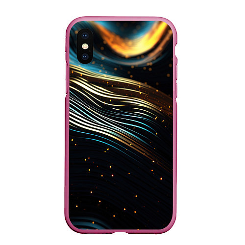 Чехол iPhone XS Max матовый Золотые волны на черном фоне / 3D-Малиновый – фото 1