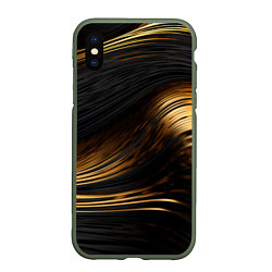 Чехол iPhone XS Max матовый Black gold waves, цвет: 3D-темно-зеленый