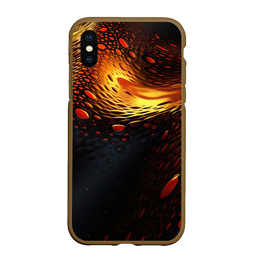 Чехол iPhone XS Max матовый Золотые волнистые линии / 3D-Коричневый – фото 1