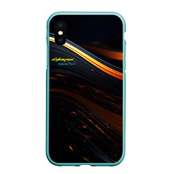 Чехол iPhone XS Max матовый Cyberpunk 2077 phantom liberty black gold logo, цвет: 3D-мятный