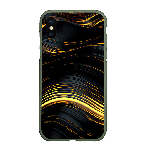 Чехол iPhone XS Max матовый Золотые волны на черном фоне / 3D-Темно-зеленый – фото 1