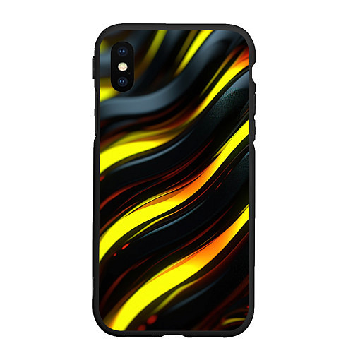 Чехол iPhone XS Max матовый Черные волнистые линии / 3D-Черный – фото 1