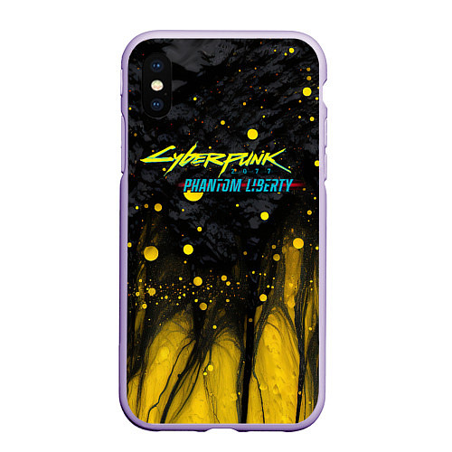 Чехол iPhone XS Max матовый Cyberpunk 2077 phantom liberty black gold / 3D-Светло-сиреневый – фото 1