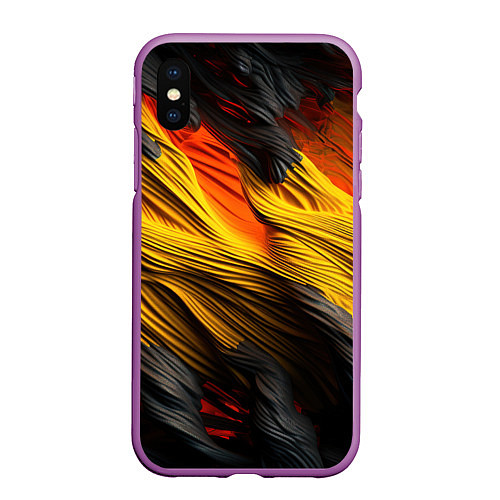 Чехол iPhone XS Max матовый Черно-желтая текстура / 3D-Фиолетовый – фото 1