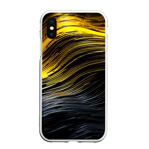 Чехол iPhone XS Max матовый Золотистые волны на черном / 3D-Белый – фото 1