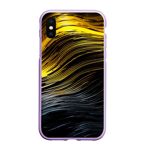 Чехол iPhone XS Max матовый Золотистые волны на черном / 3D-Сиреневый – фото 1