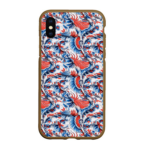 Чехол iPhone XS Max матовый Русский орнамент паттерн / 3D-Коричневый – фото 1