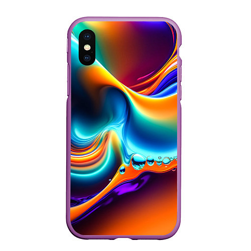 Чехол iPhone XS Max матовый Радужные линии абстракция / 3D-Фиолетовый – фото 1