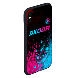 Чехол iPhone XS Max матовый Skoda - neon gradient: символ сверху, цвет: 3D-черный — фото 2