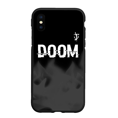 Чехол iPhone XS Max матовый Doom glitch на темном фоне: символ сверху / 3D-Черный – фото 1