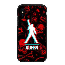 Чехол iPhone XS Max матовый Queen rock glitch, цвет: 3D-черный