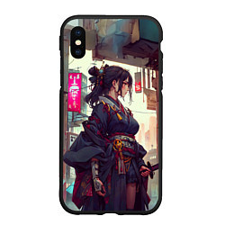 Чехол iPhone XS Max матовый Кибер самурай девушка, цвет: 3D-черный