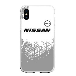 Чехол iPhone XS Max матовый Nissan speed на светлом фоне со следами шин: симво, цвет: 3D-белый