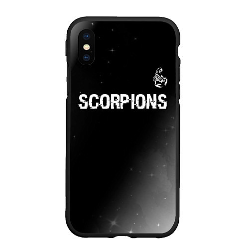 Чехол iPhone XS Max матовый Scorpions glitch на темном фоне: символ сверху / 3D-Черный – фото 1