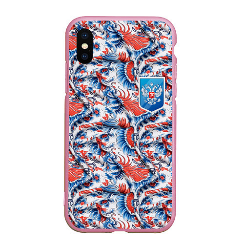 Чехол iPhone XS Max матовый Русские узоры и герб / 3D-Розовый – фото 1