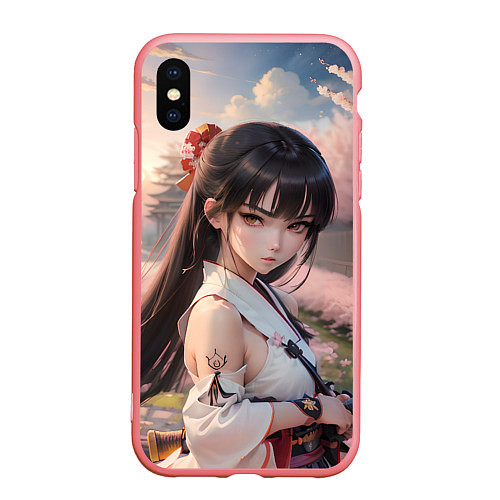 Чехол iPhone XS Max матовый Девушка самурай в саду сакуры / 3D-Баблгам – фото 1