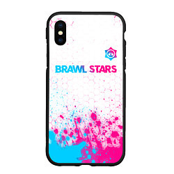Чехол iPhone XS Max матовый Brawl Stars neon gradient style: символ сверху, цвет: 3D-черный