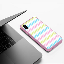 Чехол iPhone XS Max матовый Розовые и бирюзовые полосы на белом, цвет: 3D-розовый — фото 2