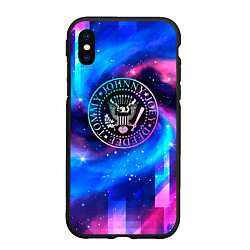 Чехол iPhone XS Max матовый Ramones неоновый космос, цвет: 3D-черный