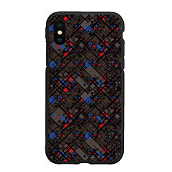Чехол iPhone XS Max матовый Красные, синие, черные фигуры и линии на коричнево