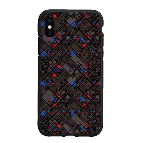Чехол iPhone XS Max матовый Красные, синие, черные фигуры и линии на коричнево / 3D-Черный – фото 1