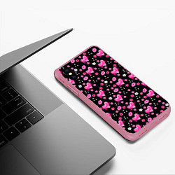 Чехол iPhone XS Max матовый Черный фон, барби и цветы, цвет: 3D-малиновый — фото 2