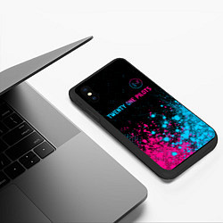 Чехол iPhone XS Max матовый Twenty One Pilots - neon gradient: символ сверху, цвет: 3D-черный — фото 2