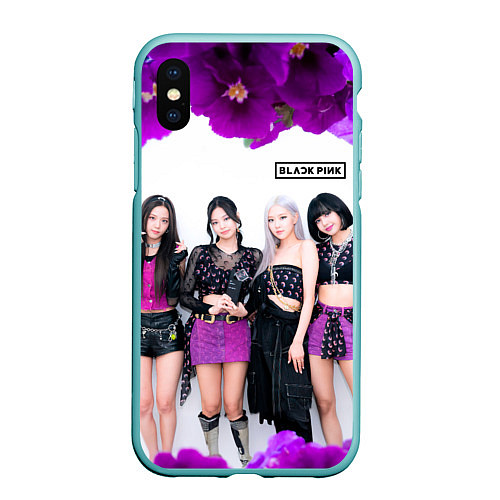 Чехол iPhone XS Max матовый Blackpink flowers / 3D-Мятный – фото 1