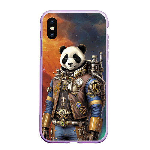 Чехол iPhone XS Max матовый Панда-космонавт - стимпанк / 3D-Сиреневый – фото 1