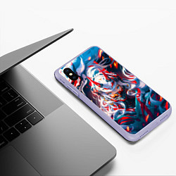 Чехол iPhone XS Max матовый Девушка киберсамурай и дракон от нейросети, цвет: 3D-светло-сиреневый — фото 2