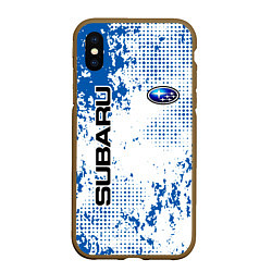 Чехол iPhone XS Max матовый Subaru blue logo, цвет: 3D-коричневый