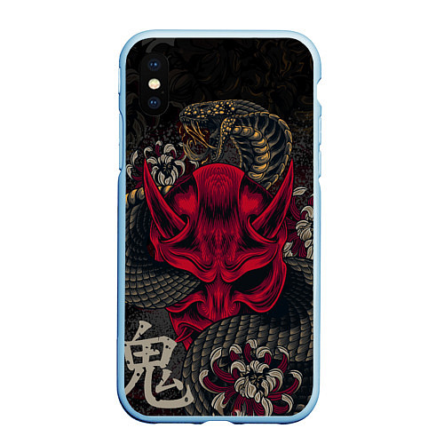 Чехол iPhone XS Max матовый Oni mask and snake / 3D-Голубой – фото 1