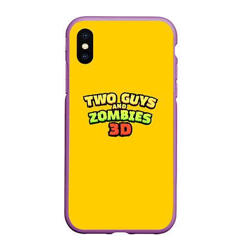 Чехол iPhone XS Max матовый Two Guys & Zombies 3D - Лого на желтом / 3D-Фиолетовый – фото 1