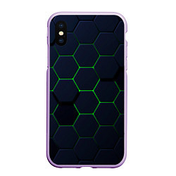 Чехол iPhone XS Max матовый Honeycombs green, цвет: 3D-сиреневый