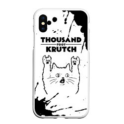 Чехол iPhone XS Max матовый Thousand Foot Krutch рок кот на светлом фоне, цвет: 3D-белый