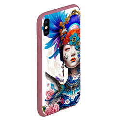 Чехол iPhone XS Max матовый Japanese girl - irezumi - tattoo, цвет: 3D-малиновый — фото 2