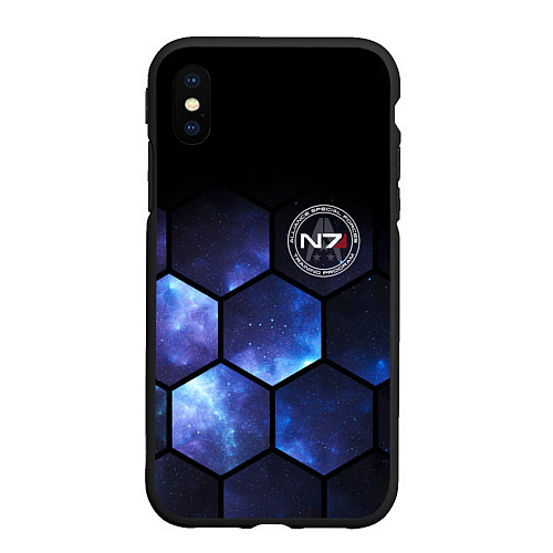 Чехол iPhone XS Max матовый Mass Effect - N7 - Космос / 3D-Черный – фото 1