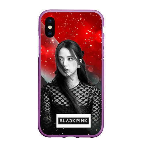 Чехол iPhone XS Max матовый Jisoo black red background / 3D-Фиолетовый – фото 1