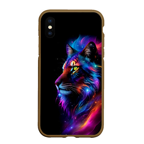 Чехол iPhone XS Max матовый Лев в космосе и звезды / 3D-Коричневый – фото 1