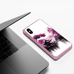 Чехол iPhone XS Max матовый Японские мотивы - фиолетовый, цвет: 3D-розовый — фото 2