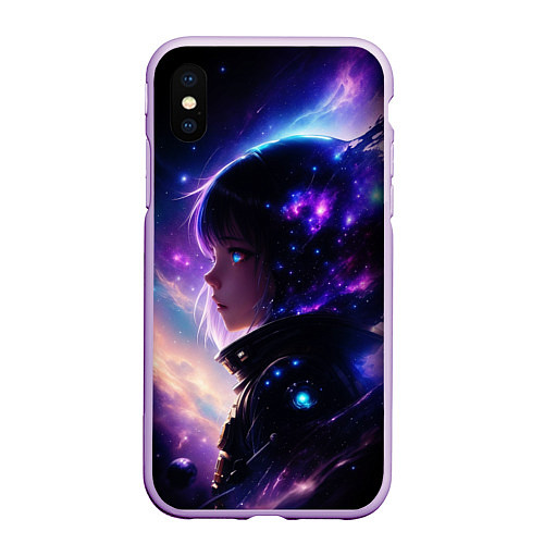 Чехол iPhone XS Max матовый Покорение космоса - девушка / 3D-Сиреневый – фото 1