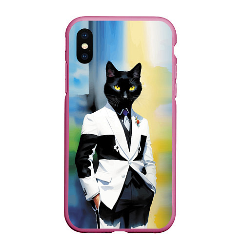 Чехол iPhone XS Max матовый Cat fashionista - neural network - pop art / 3D-Малиновый – фото 1