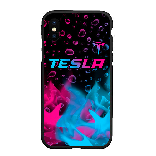 Чехол iPhone XS Max матовый Tesla - neon gradient: символ сверху / 3D-Черный – фото 1