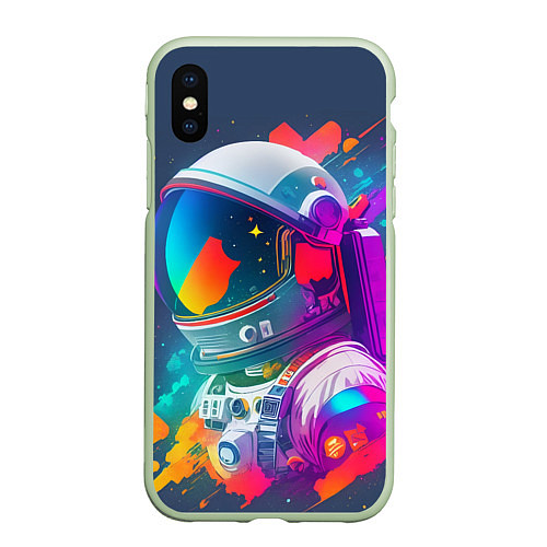 Чехол iPhone XS Max матовый Космонавт - акварельные мазки / 3D-Салатовый – фото 1