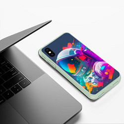 Чехол iPhone XS Max матовый Космонавт - акварельные мазки, цвет: 3D-салатовый — фото 2